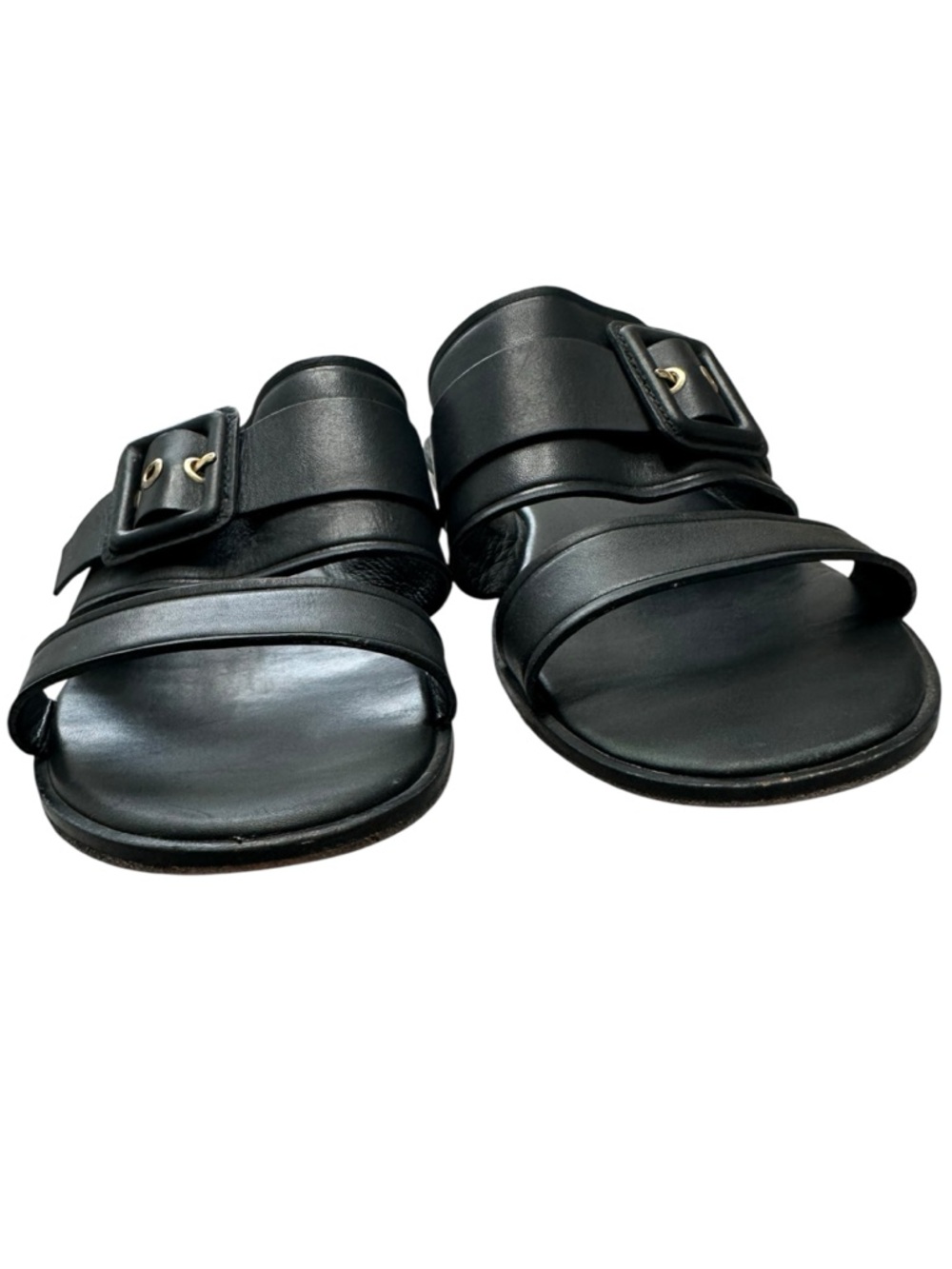 Cole Haan Amavia Black Leather Flat Sandals Slides Buckle Strap Women’s 8B - Picture 6 of 9